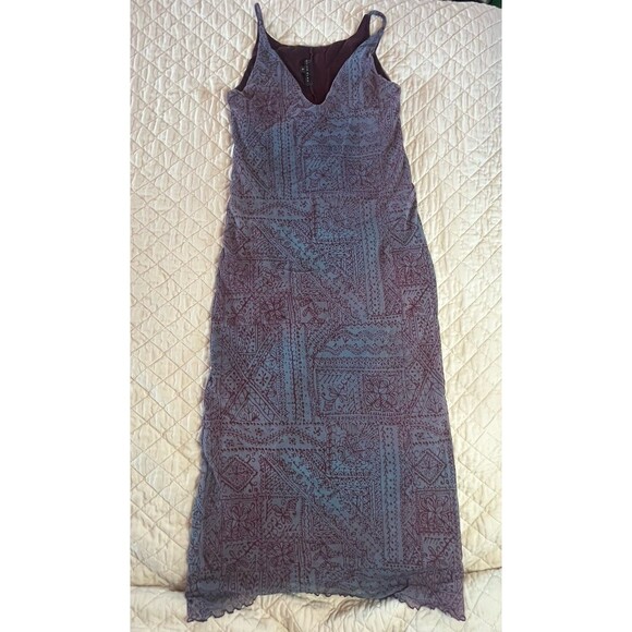 Weston Wear Dresses & Skirts - VTG Weston Wear 90s Lettuce Hem Long Bodycon Dress Abstract Purple Women Large